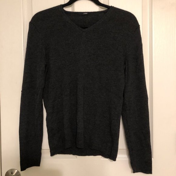 J. Crew Charcoal Merino Wool Ribbed V-Neck Sweater - Picture 1 of 4